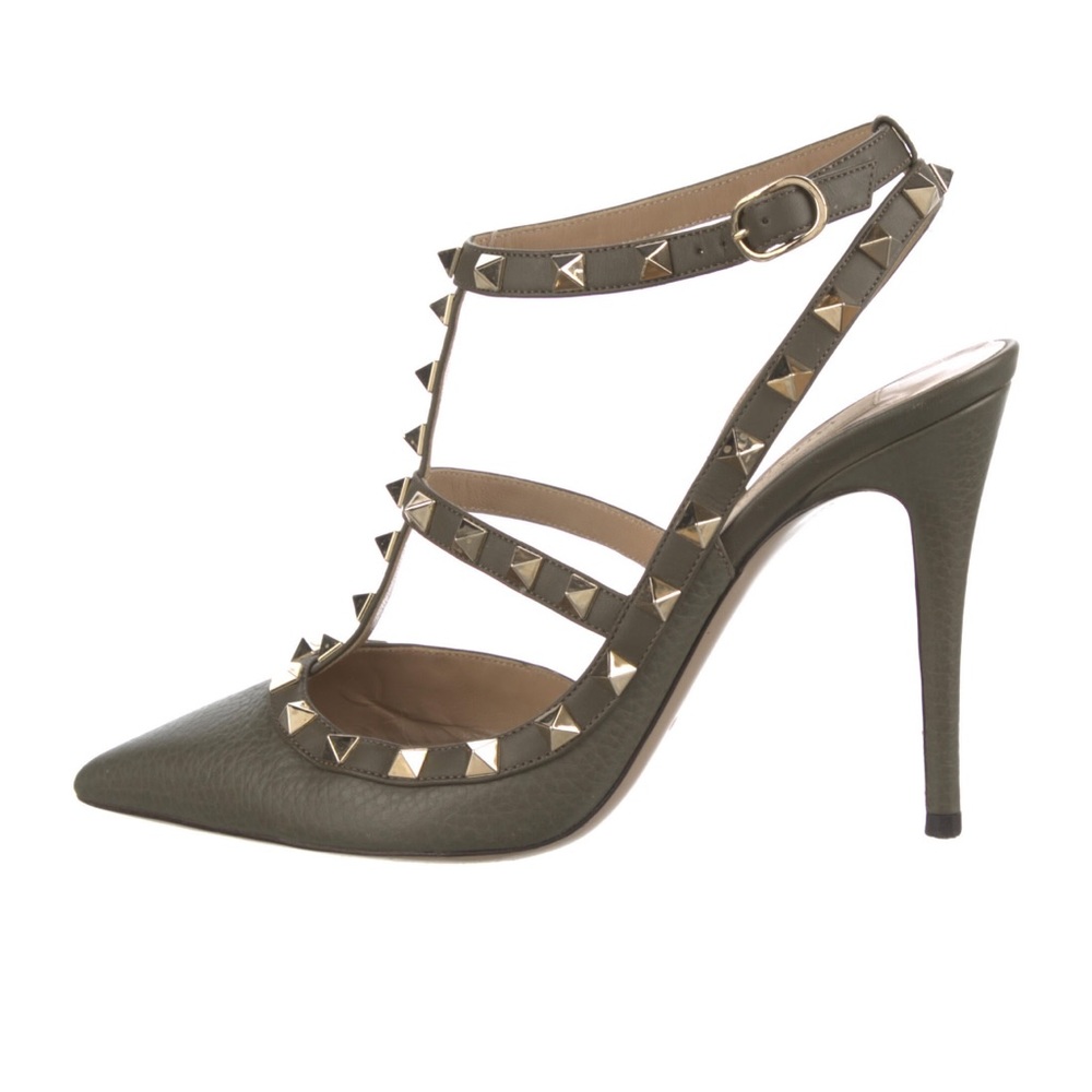 Valentino Rockstud Accent Leather T-Strap Pump
